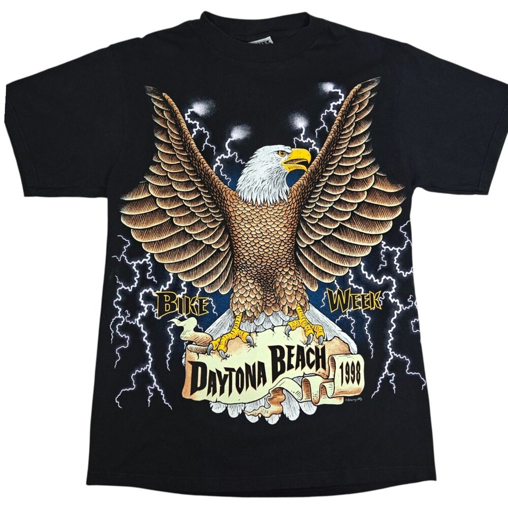 Vintage 1998 Daytona Beach Bike Week Tultex Graphic T-Shirt L Double Sided Eagle